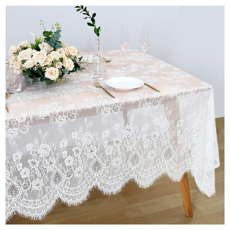 SoarDream White Lace Tablecloth 60x120 Inches Wedding Tablecloth Rectangular Farmhouse Table Cloth Classic Vintage Lace Fabric for Fall Tea Party Wedding Decorations Home Decor - Image 1